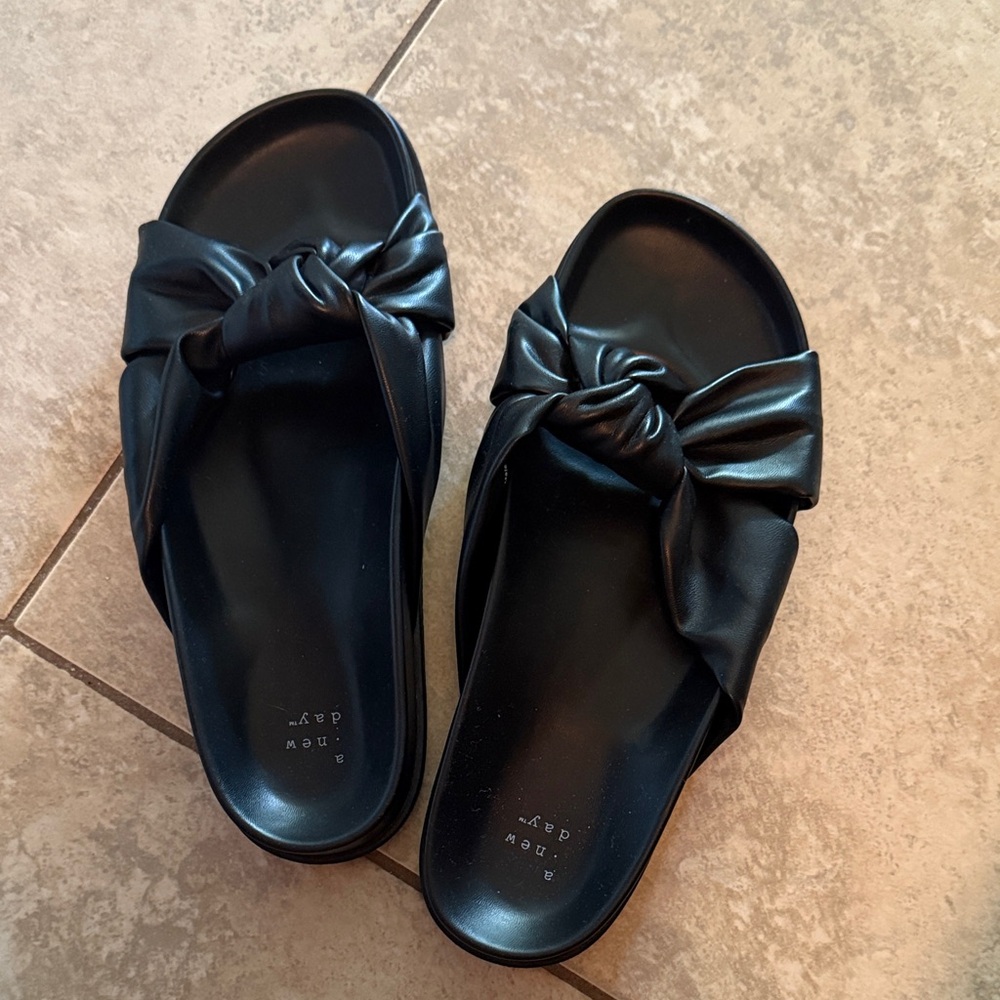 a new day Black Bow Slide Sandals